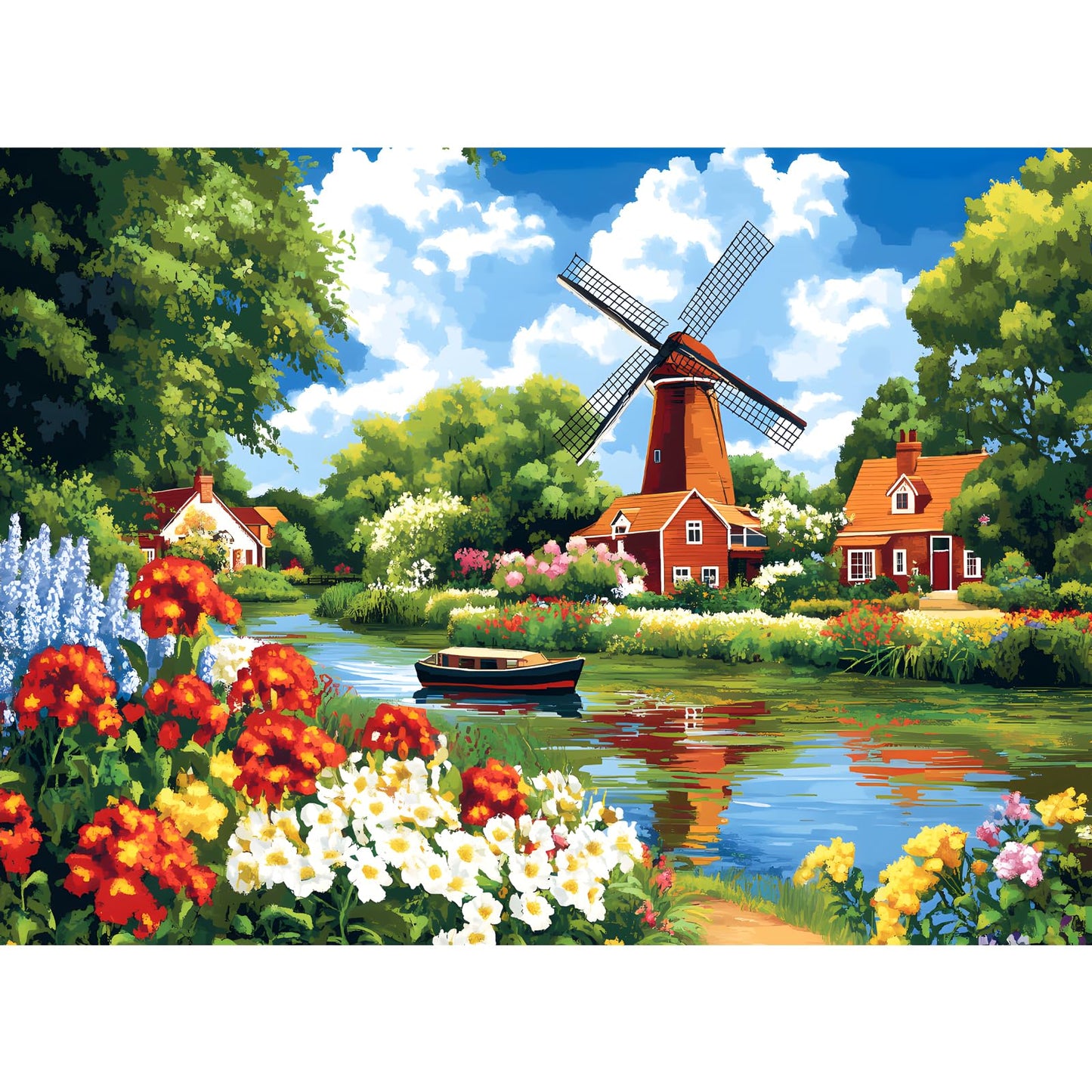 300 Piece Puzzles for mature-themed  Flower Jigsaw Puzzles 300 Pieces for mature-themeds Kids Senior  Windmill River mature-themed Jigsaw Puzzles  Challenging Family Fun Puzzle Activity Game Gift for Friend 20.5 X 15 in