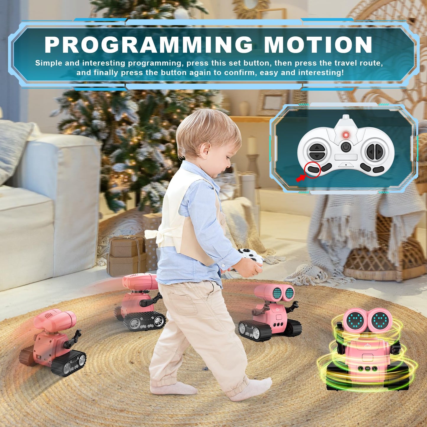 Hamourd Robot Toys for Girls, Robots with Walkie-Talkie Function, Gesture Sensing, Flexible Head & Arms, Programming Motion, Fle