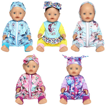 Sotogo 5 Sets Baby Doll Clothes Outfits Jumpsuits With Hats For 14 To 17 Inch Baby Doll, 43Cm New Born Baby Doll, American 18 Inch Doll Clothes And Accessories