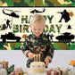 Yilzo Camo Backdrop - Happy Birthday Banner, 70.8 x 47.2 Inch, Camouflage Army Military Photography Background for Soldier Party Decorations