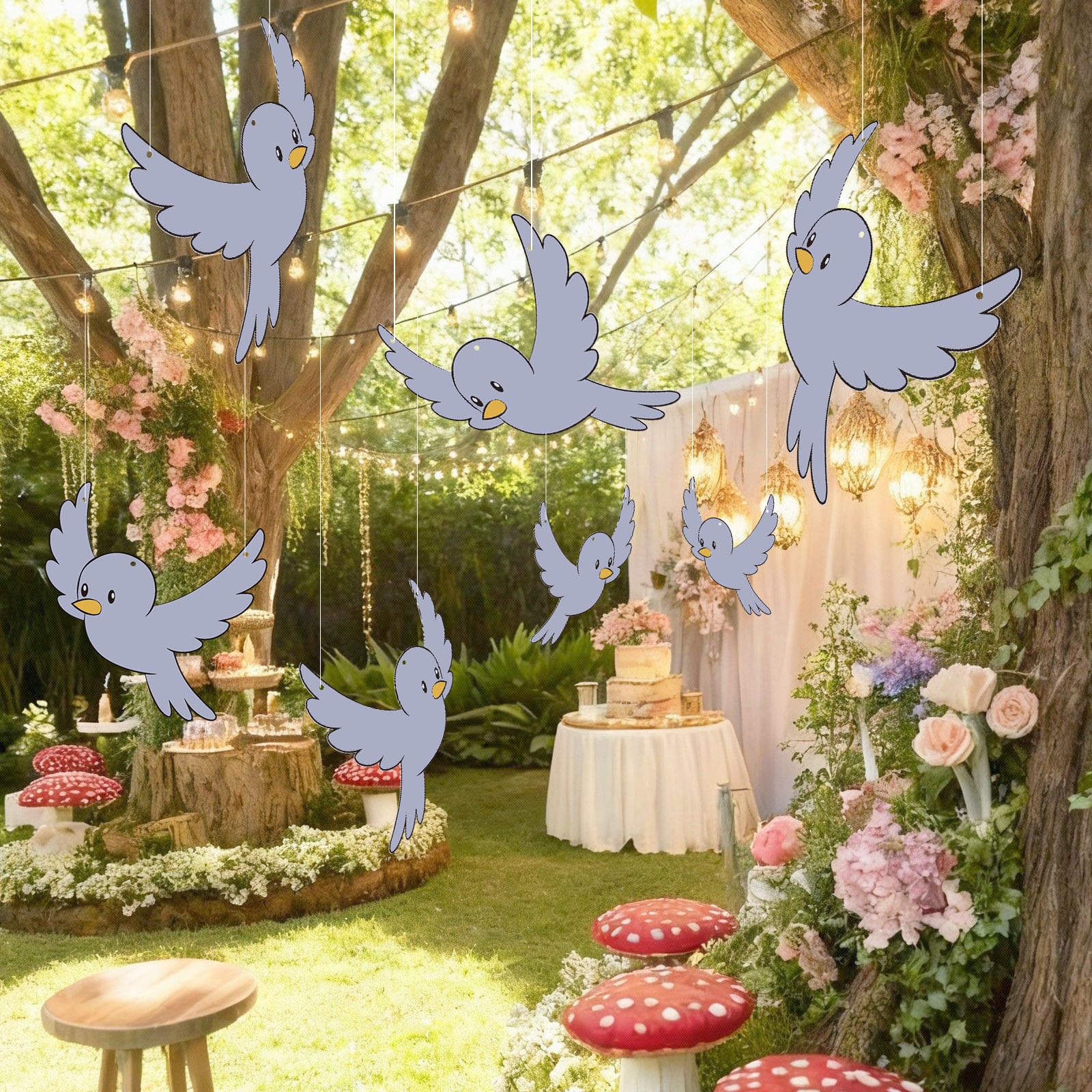 Weekgrat 25 Pcs Princess Gray Party Decor Princess Theme Party Favors Blue Bird Hanging Ornament 11.81 Inch Bluebird Paper Cutou