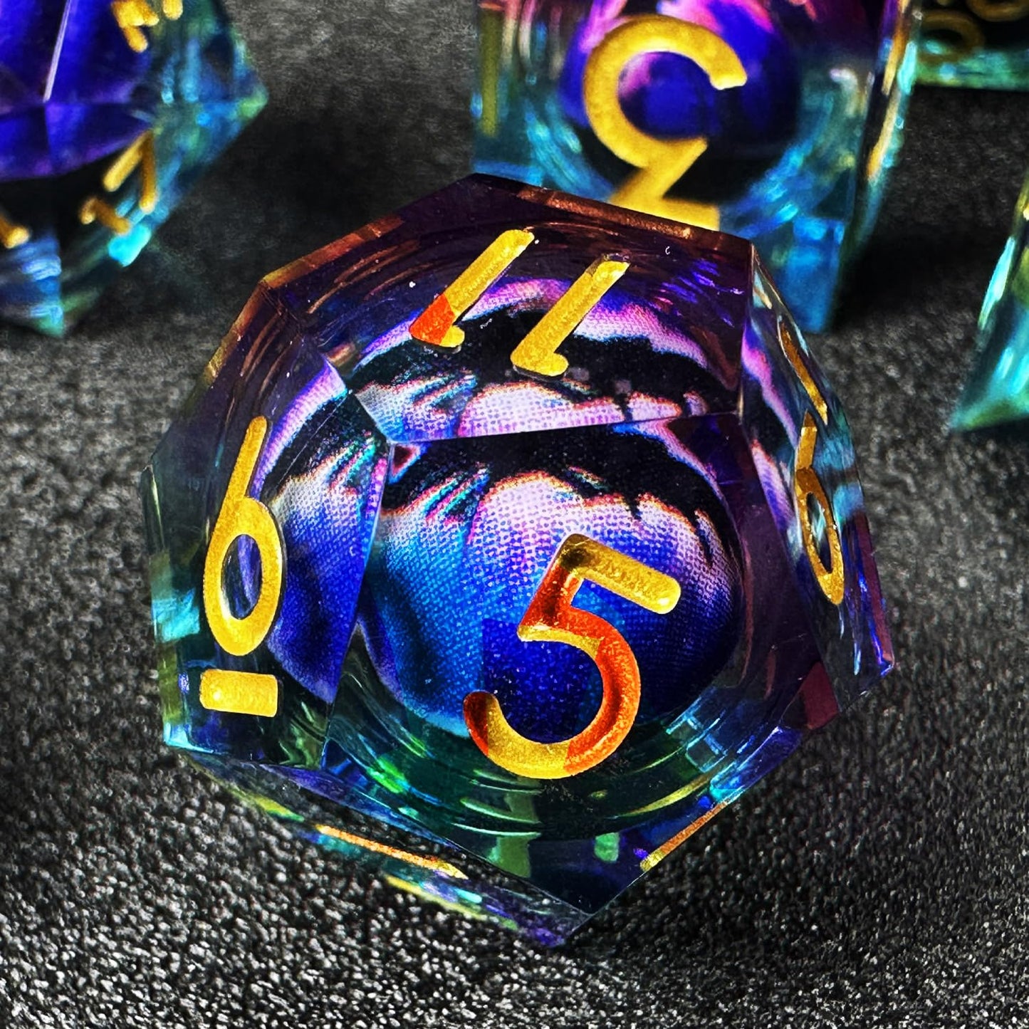 Haomeja Dnd Resin Dice Set - Beholder'S Dragon Eye Dice, Liquid Core, Sharp Edges, 7 Pcs (Eye Purple Blue)