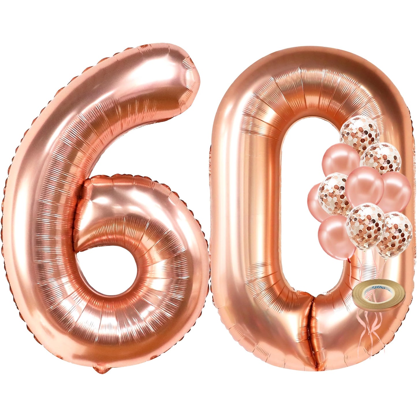 KatchOn, Big Rose Gold Number 60 Balloon - 40 Inch | Mylar Foil 60 Balloon Numbers For Happy Birthday Decorations | Number Ballo