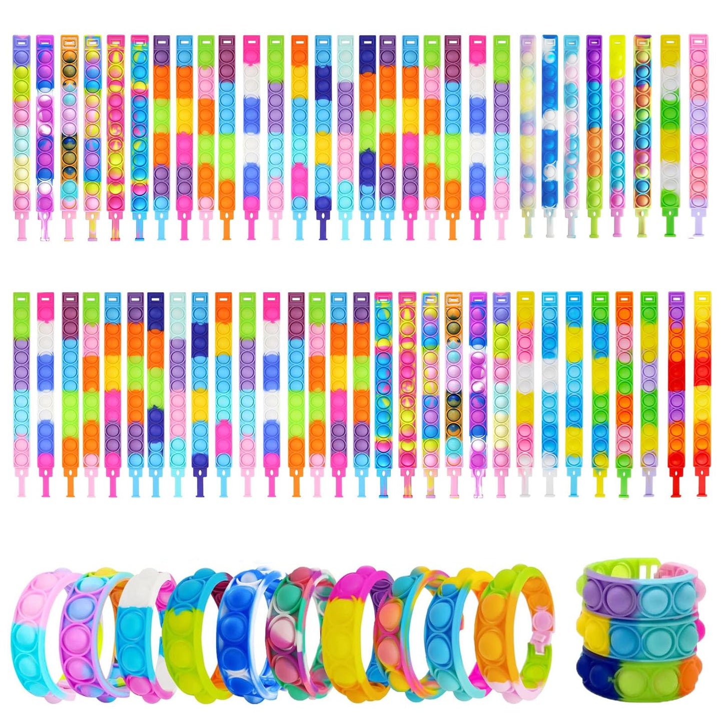 200Pcs Pop Random Bracelet,Pop Bubble Fidget Sensory Toys, Pop Toy Bulk For Party Favor, Classroom Student Prizes Easter Basket