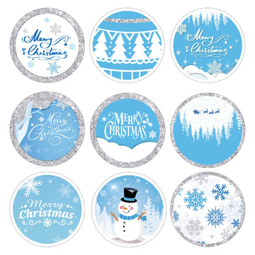 Blue Christmas Stickers 180 Pcs Blue Christmas Snowflake Round Sticker Kit Decoration Christmas Party Supplies Favors