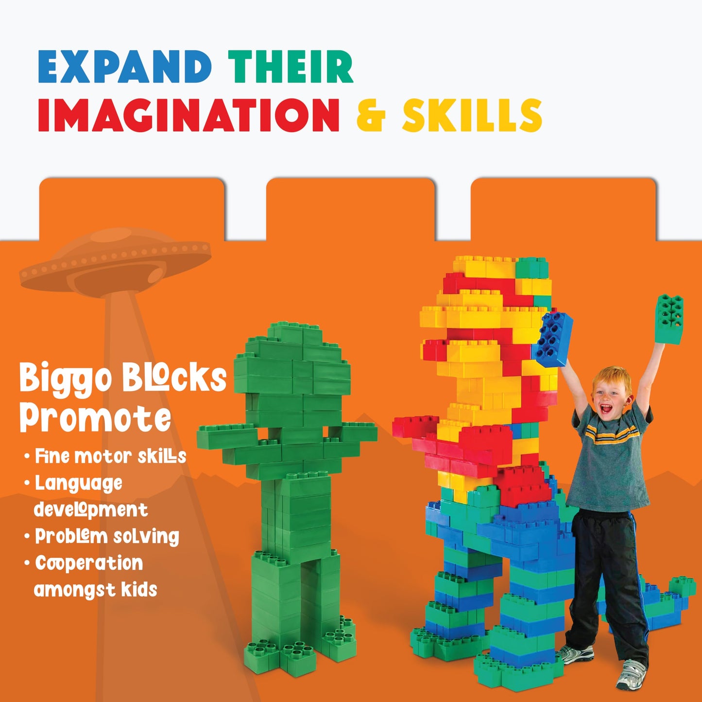 Big Blocks For Kids Ages 4-8 - Indoor & Outdoor Blocks Kids Games - Green Large Building Blocks - 48Pc