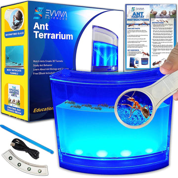 Evviva Ant Habitat W/Led Light. Enjoy A Magnificent Habitat. Great For Kids & Adults. Evviva Ant Ecosystem W/Enhanced Blue Gel.