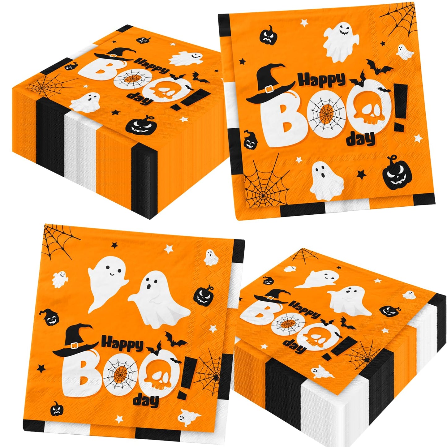 Boo Day Party Decorations,40Pcs Halloween Party Boo Day Napkins Ghost Birthday Party Napkins For Halloween Birthday Baby Shower