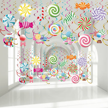 36 Pcs Candyland Party Decorations Candy Hanging Swirls Colorful Lollipop Candy Themed Birthday Decorations Party Favors for Swe
