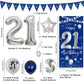 21St Birthday Decorations For Him, Blue Silver Happy 21St Birthday Decorations For Men Boys Door Banner, 32'' Number 21 Foil Bal