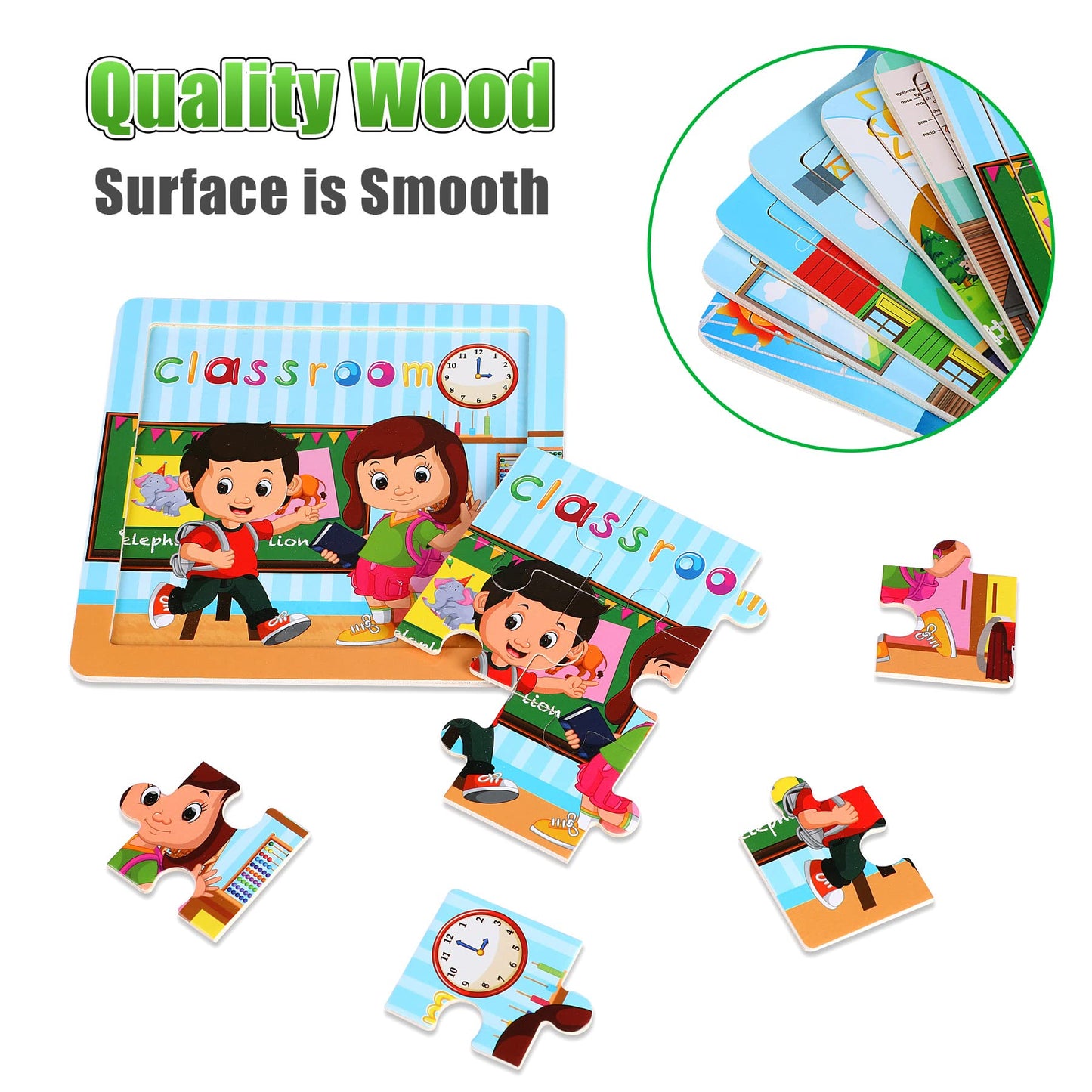 Sannix 12 Pack Wooden Jigsaw Puzzles For Toddlers, Characters Puzzles For Kids Party Favors, Educational Puzzles Learning Travel Toy With 12 Organize Bags
