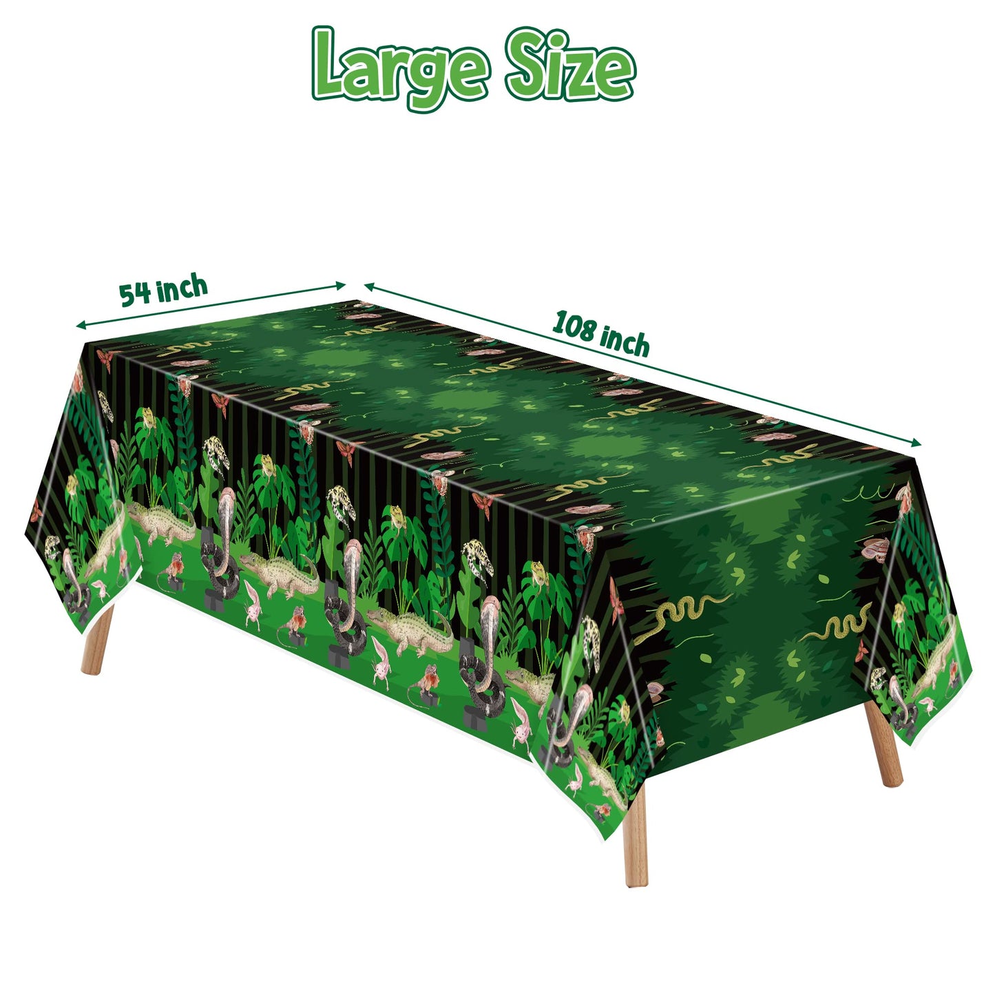 BkeeCten 3Pack Reptile Swamp Party Tablecloth Disposable Wildlife Lizard Snake Rectangle Tablecover Alligator Turtle Jungle Anim
