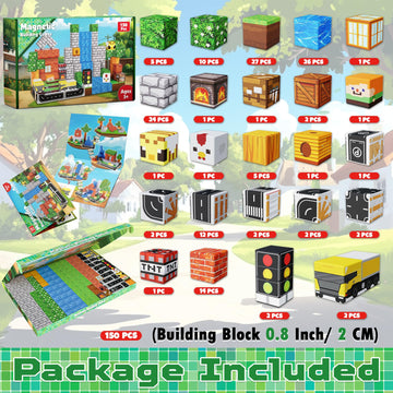 Magnetic Blocks - 150Pcs Magnetic Building Blocks Road Forest Magnetic Cubes - Magnetic Toys For Montessori Toddler Birthday Gif