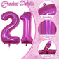 21St Birthday Balloons For Women, Large Laser Hot Pink Foil Number 2 & 1 Balloons, Mylar Bright Pink Self Inflating Helium 21 Ba