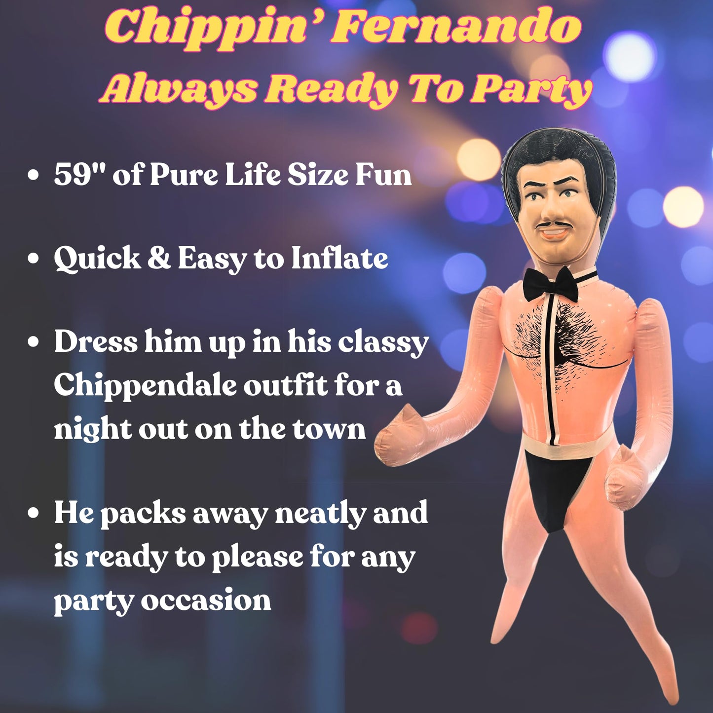 Merrimix - Fernando Male Inflatable Blow Up Doll with Chippendale Costume, Gag Gifts for Men, Bachelor Party Favors and Decorati