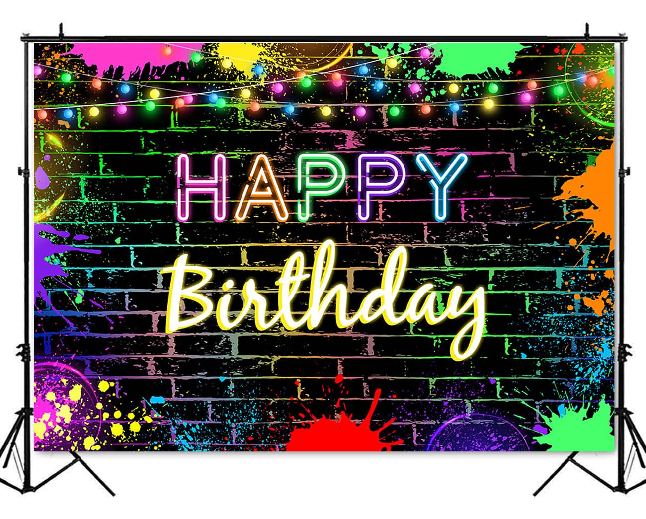 Mocsicka Glow Birthday Backdrop Neon Glow In The Dark Party Decoration Glow Crazy Rainbow Birthday Photo Backdround Photo Prop (