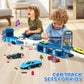 ITEFDTUTNE Carrier Truck Race Car Track Set for Toddlers Toys, 4 FT Race Track and 6 Die-Cast Toy Cars, Truck Toy with Lights &