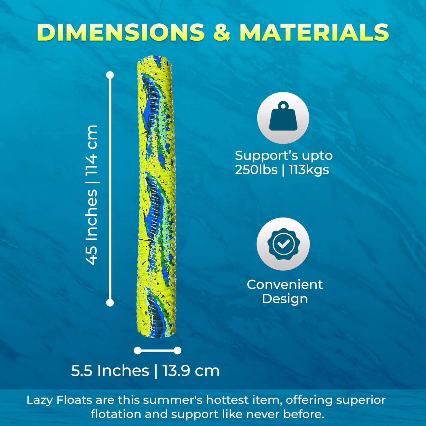 VOS Mega Foam Pool Wavy Noodle  enhanced & Big  Super Soft Pool Noodle for Swimming and Floating  Pool Floats  Lake Floats for mature-themeds & Kids  Single Pack (Dorado)