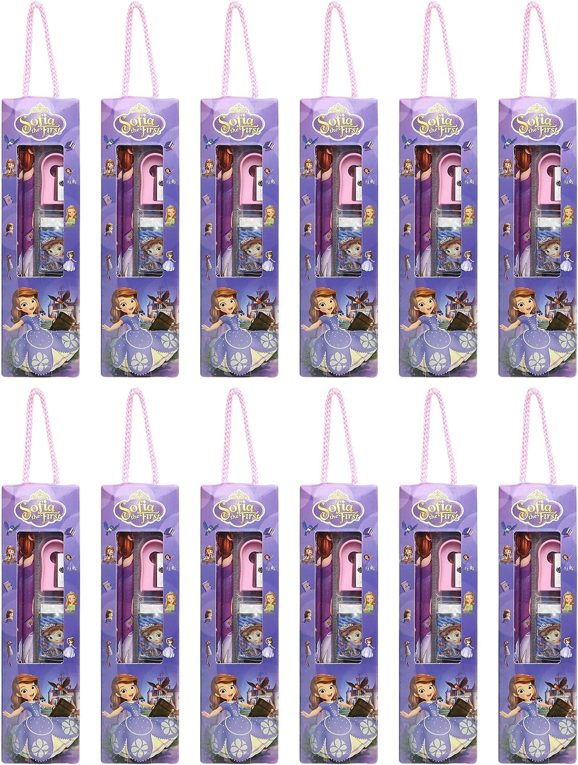 Prezzie Villa Different Cartoon Design Stationery Gift Pack for Kids Birthday Return Gifts Theme Party (Pack of 12) (Sofia)
