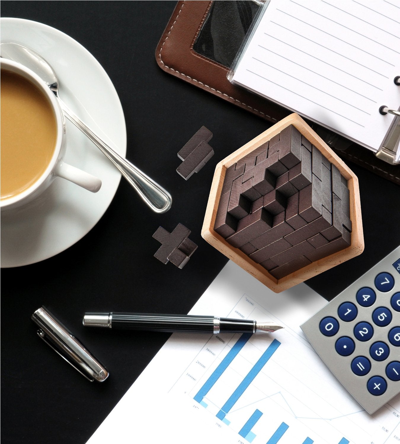 Sharp Brain Zone 3D Wooden Brain Teaser Puzzle - Engaging Desk Toy for Kids & Adults, Dark Brown, Model 1