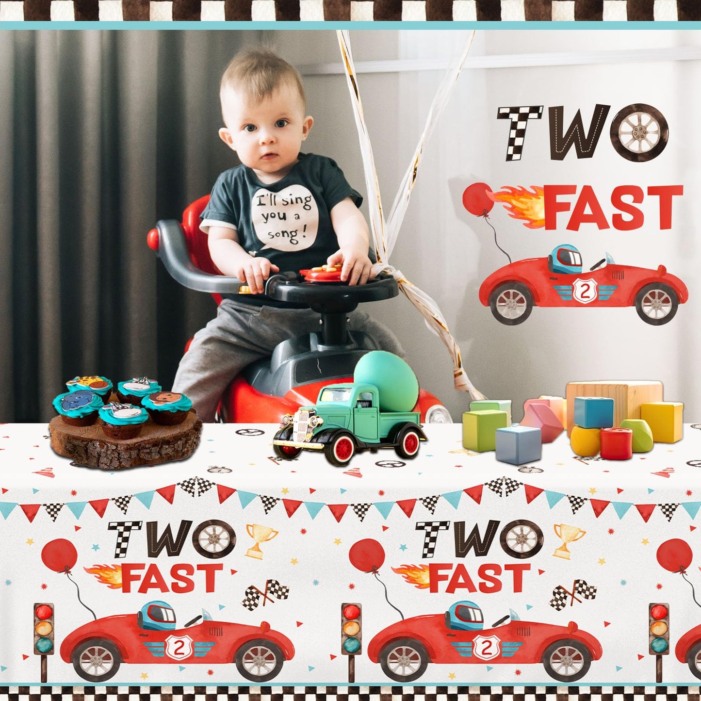 Race Car Two Fast Birthday Tablecloth, 3Pcs Race Car 2nd Birthday Party Supplies Plastic Rectangular Racing Car Table Cover for