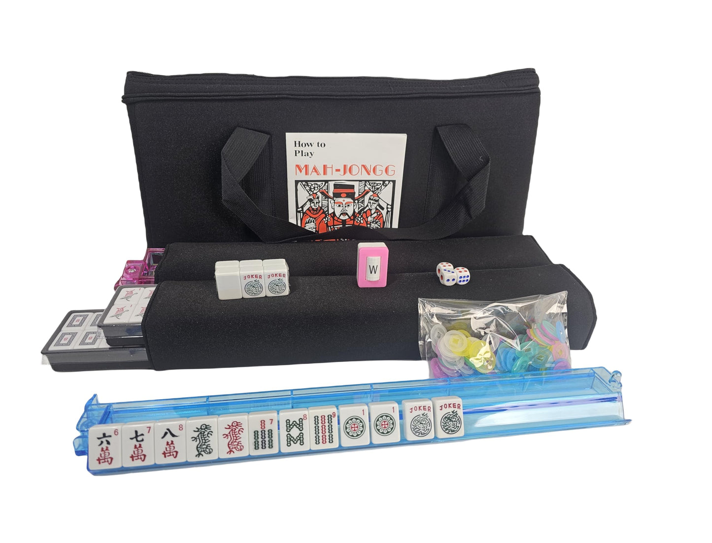 C&H Solutions 166 Tiles American Mahjong Set Black Soft Bag 4 Color Pushers/Racks Easy Carry Western Mahjongg
