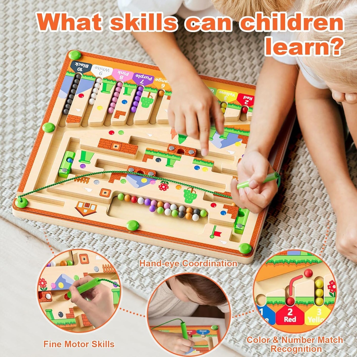 zhiwuzhu Montessori Wooden Color Matching Learning Counting Puzzle Board, Magnetic Color and Number Maze for Ages 2-4,Toddler Fi
