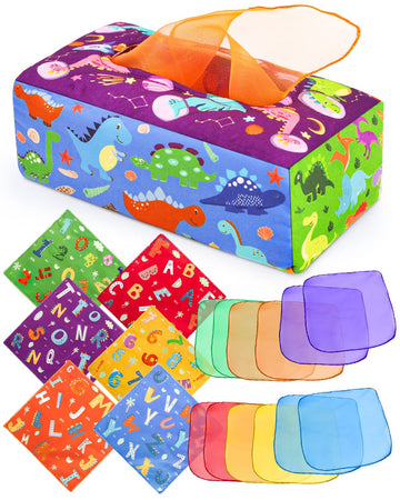 Dinorun Baby Tissue Box Toy - Baby Toys 6-12 Months, Montessori Toys For Babies 6-12 Months With Crinkle, Infant Sensory Toys Ba