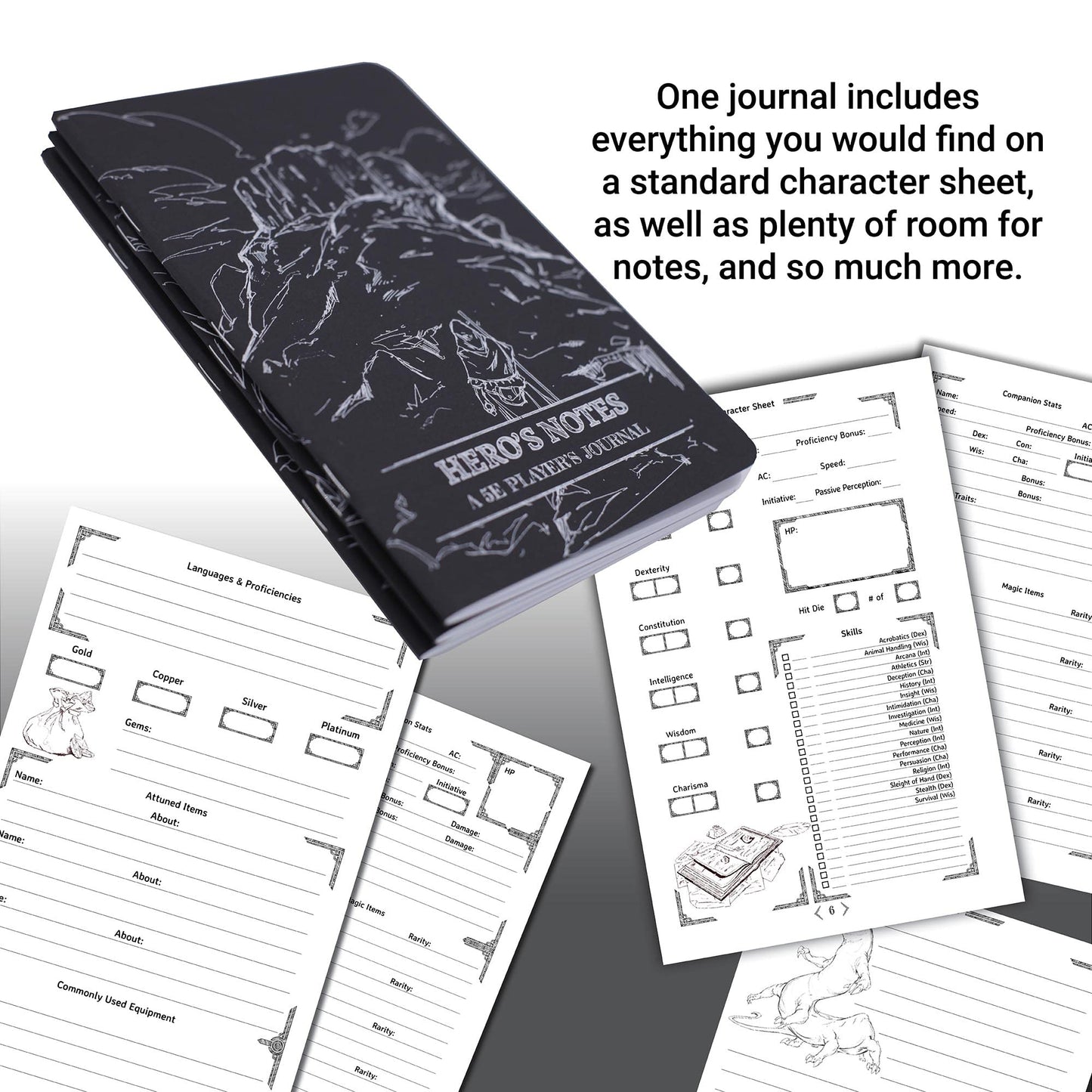 Dungeon Craft Players Journals Detailed Rpg Character Notebook: Black, For Dungeons And Dragons Fifth Edition Roleplaying Campai