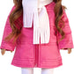 Dreamworld Collections Parisian Adventure - 5 Piece Outfit - Pink Coat, White Beret, Scarf, Leggings And Pink Boots - Clothes Fi