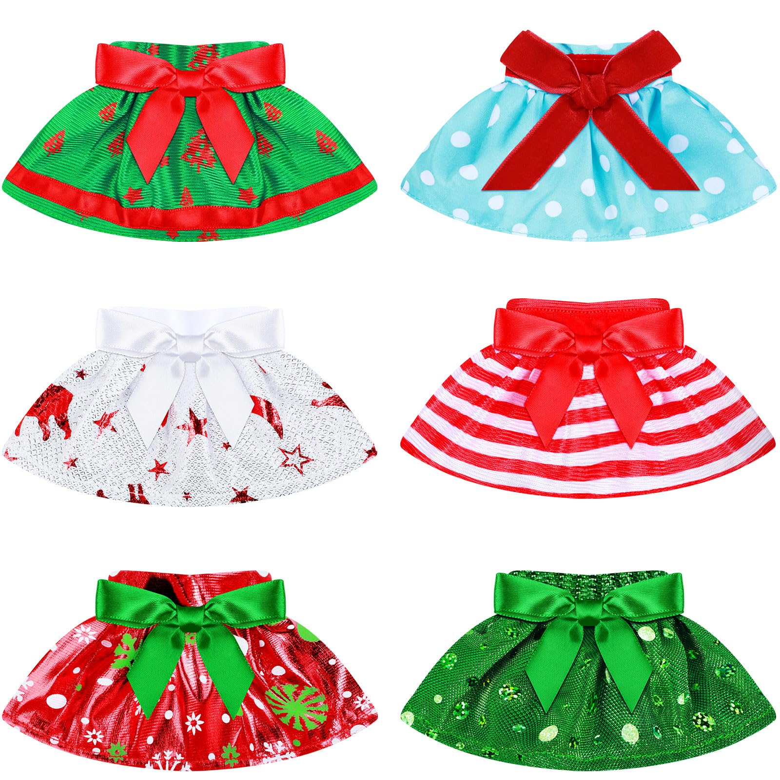 6 Pieces Santa Clothing Elf Dance Skirt Set Christmas Elf Skirts For Christmas Doll Holiday Decorations (Not Include Doll) (Classic Style)