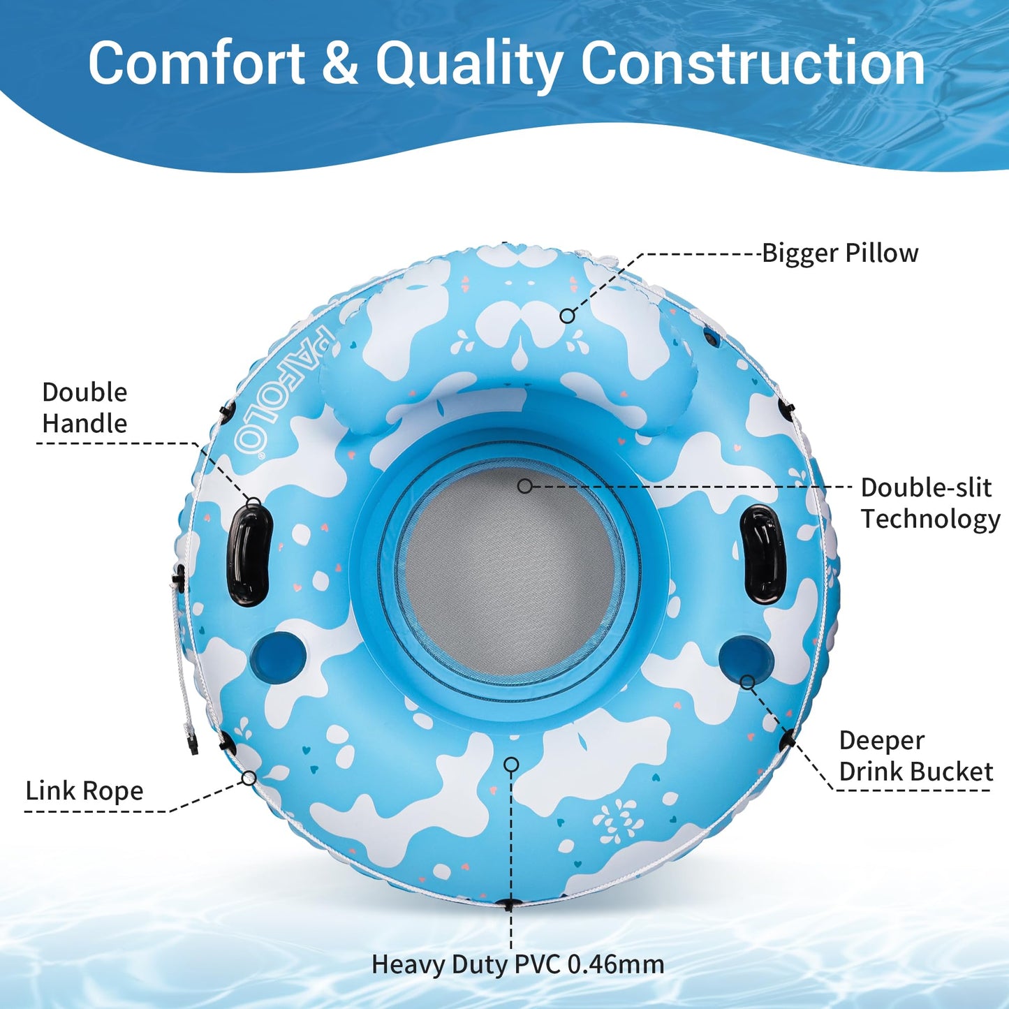 River Tubes For Floating Heavy Duty, Pool Float Adult, 53' Inflatable Float Tube For Beach Lake Rafting, River Floats With Mesh Bottom
