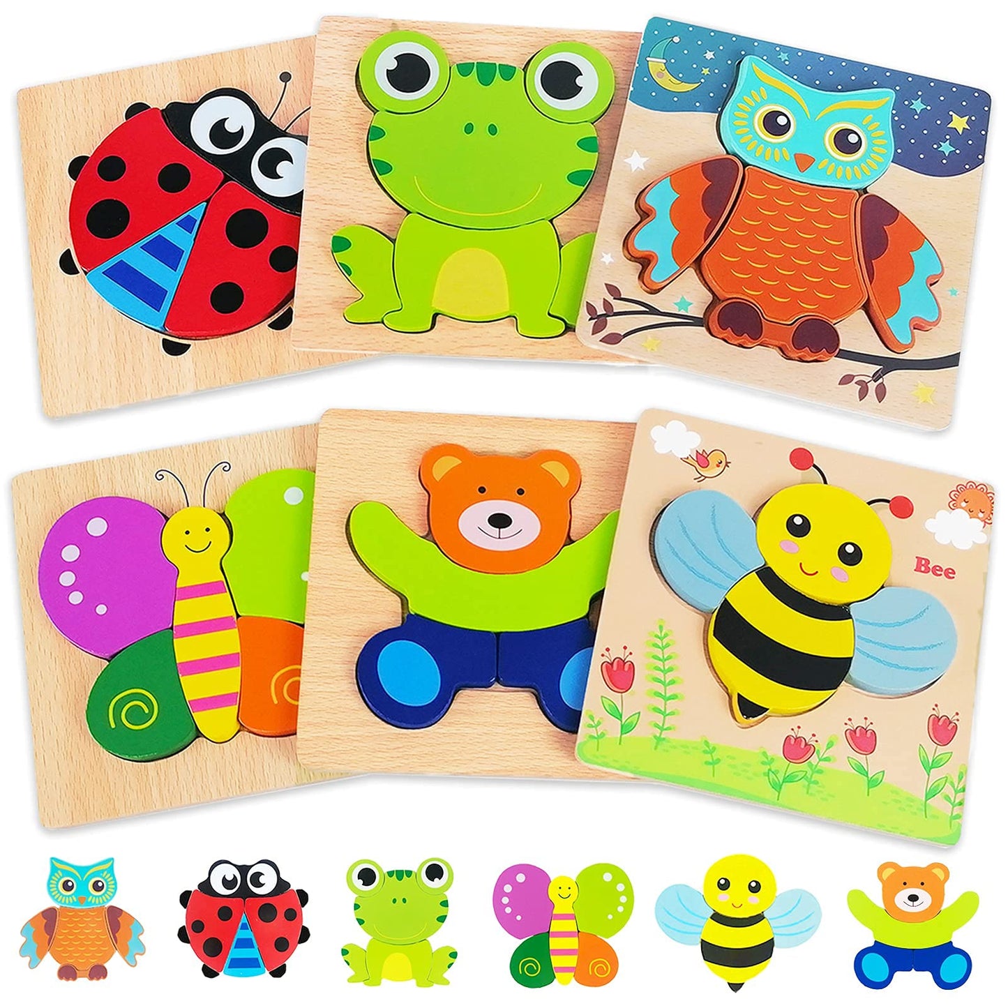 Bekayshad Wooden Puzzles Toddler Toys Gifts For 1 2 3 Year Old Boys Girls, Animal Jigsaw Puzzles Montessori Toys, Learning Educational Christmas Birthday Gifts For Girls Boys Ages 1-3
