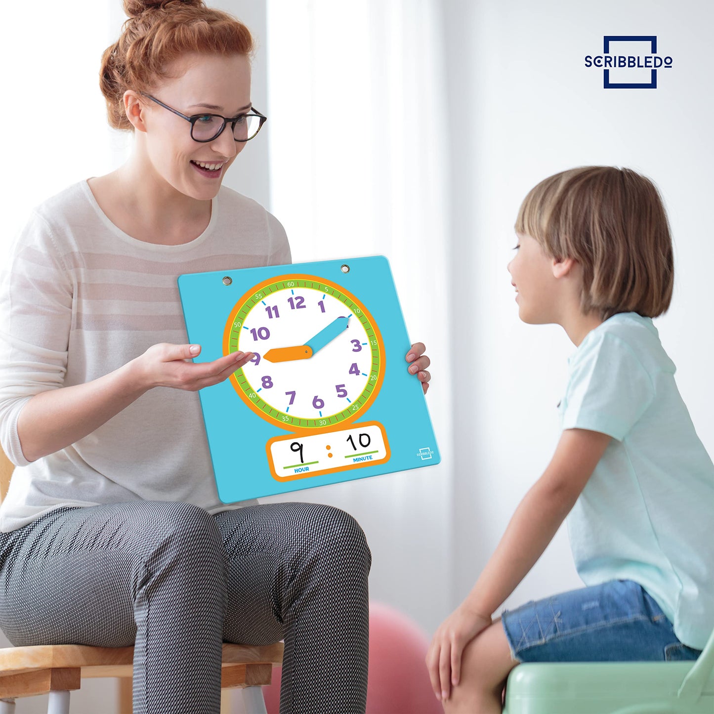 Scribbledo Writable Dry Erase Learning Clock For Kids Write & Wipe Demonstration Clock For Kids Learning To Tell Time Classrooms And Homeschool Supplies