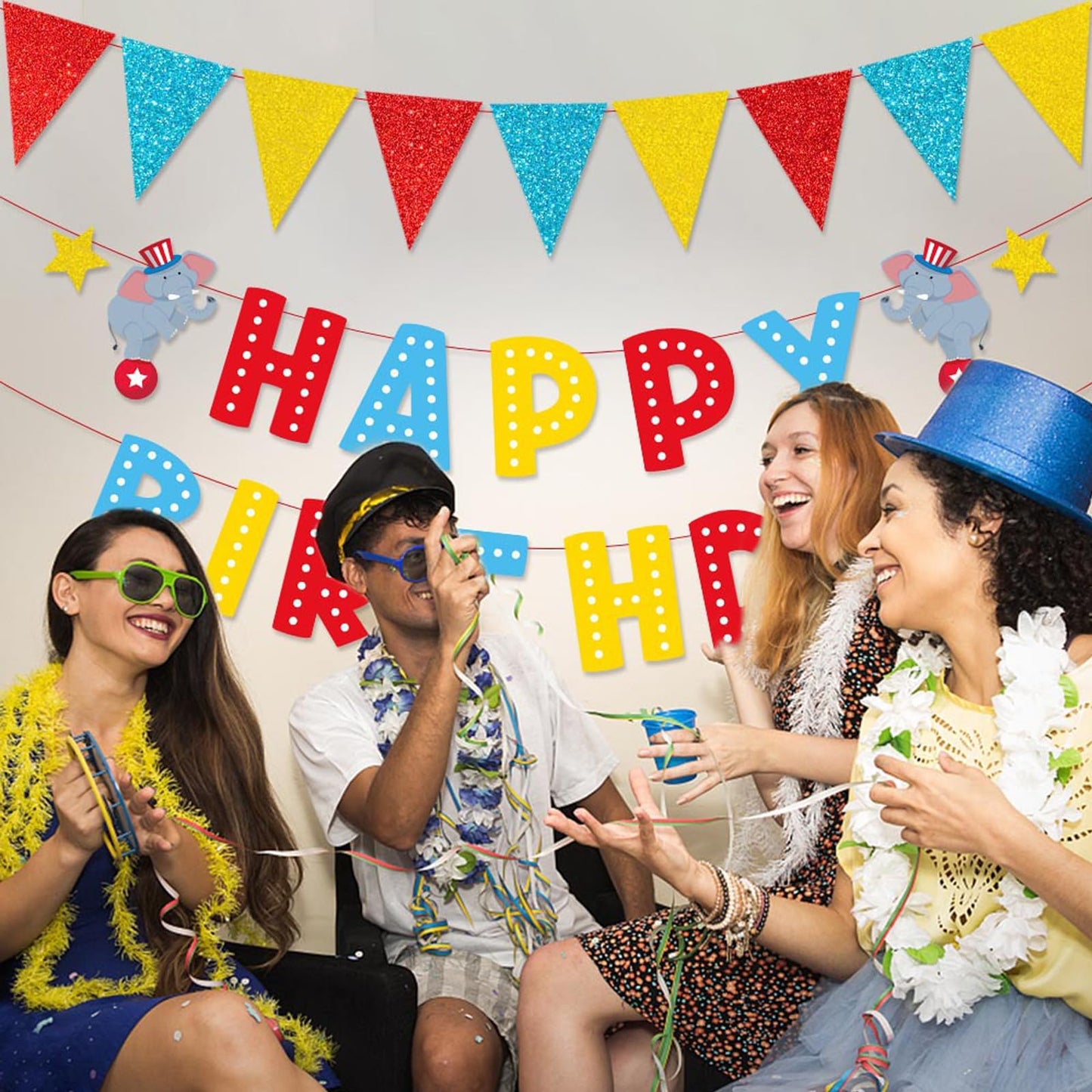 Zwiebeco Birthday Party Decoration Supplies Red Blue Yellow Happy Birthday Sign Banner Triangle Flags Pennant Banner Hanging Pap