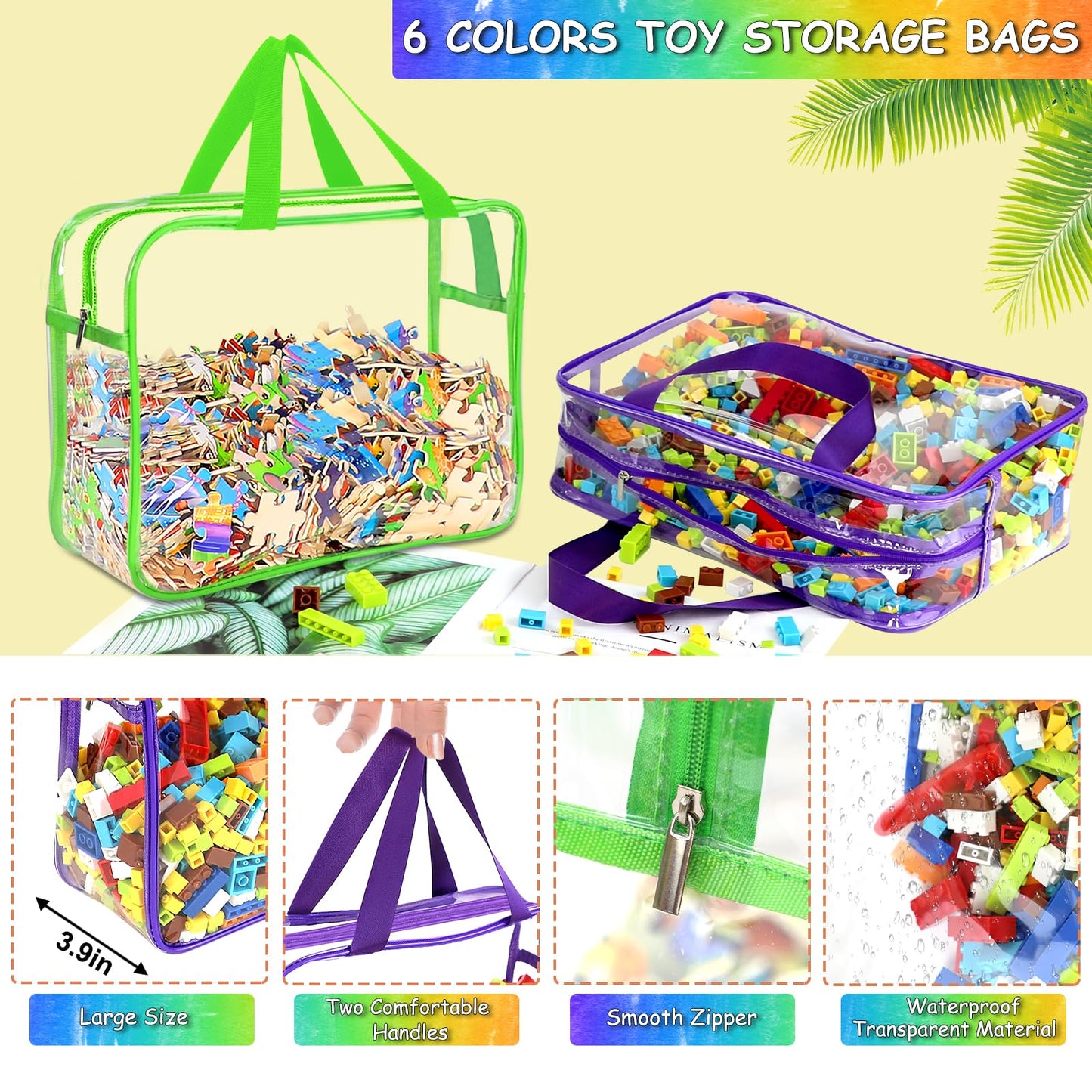 Opeletnnt 6 Packs Large Toy Storage Bags With Labels, Reusable Clear Pvc Board Game Storage, Travel Waterproof Organizer Bags Wi