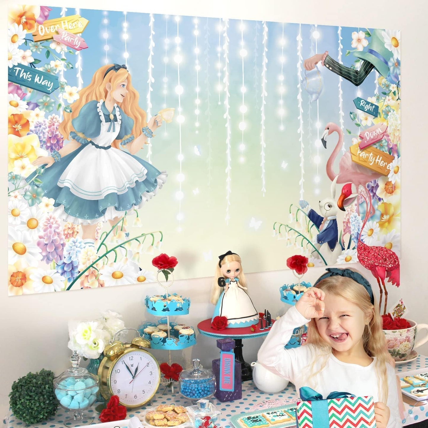 Cheerland 5X3 Ft Alice In Wonderland Backdrop For Girls Birthday Party Decorations Floral Tea Party Easter Bunny Banner Backgrou