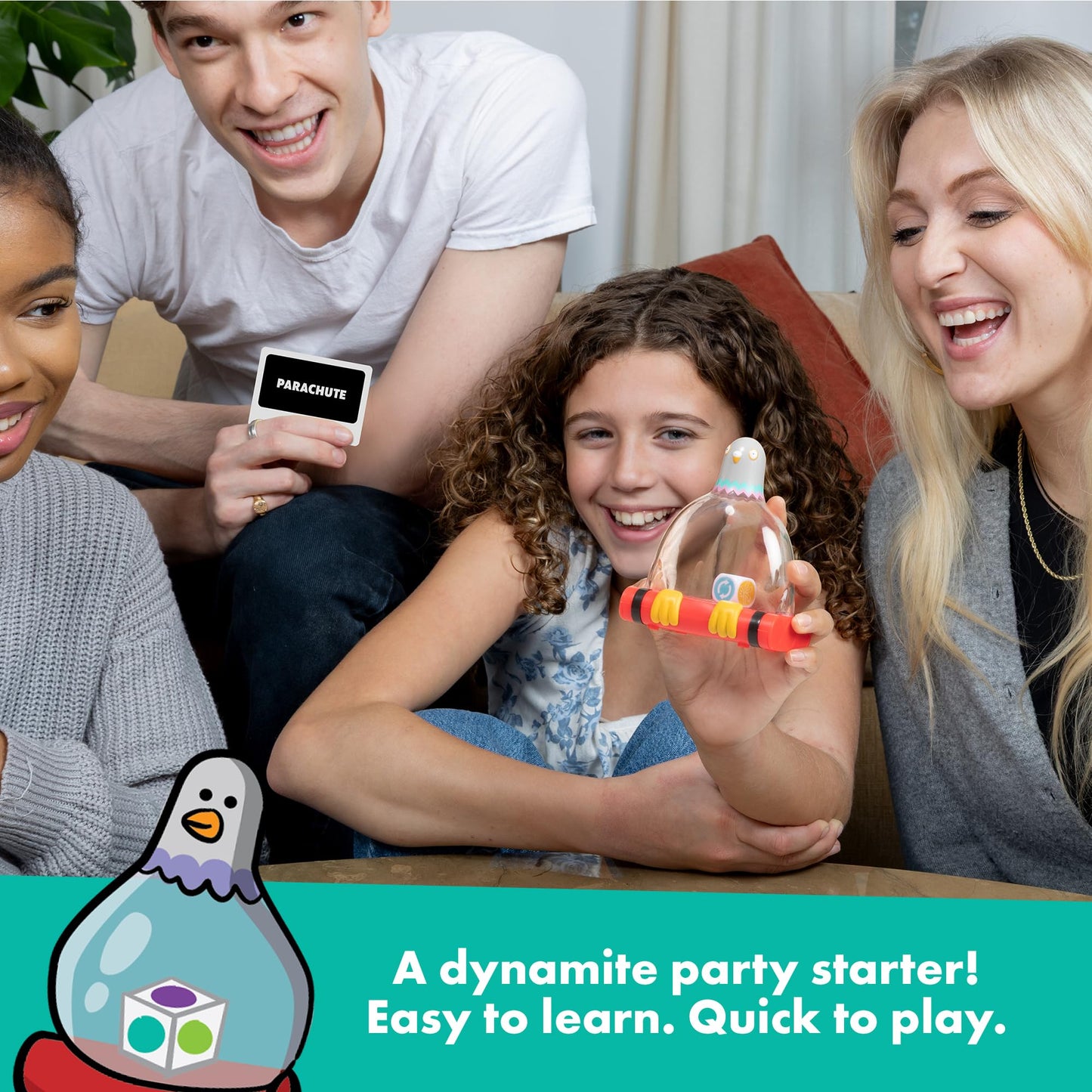 Exploding Kittens Exploding Pigeon Game – Fast-Paced Party Game for 3+ Players, Ages 7+, Colorful, 3x5.75x2.8 inches, Card