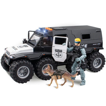 i diy Police Car Toy - Friction Powered, Lights & Sounds, Openable Doors, Black, Model RJ5520, Ideal for Kids Ages 3-5