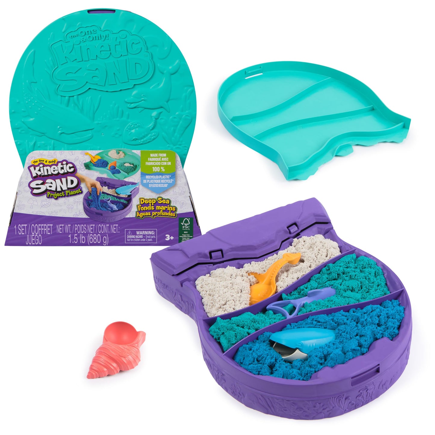 Kinetic Sand, Project Planet Deep Sea with 24oz Play Sand & Sea Creature Tools, Sustainably Minded Eco Friendly Materials, Senso