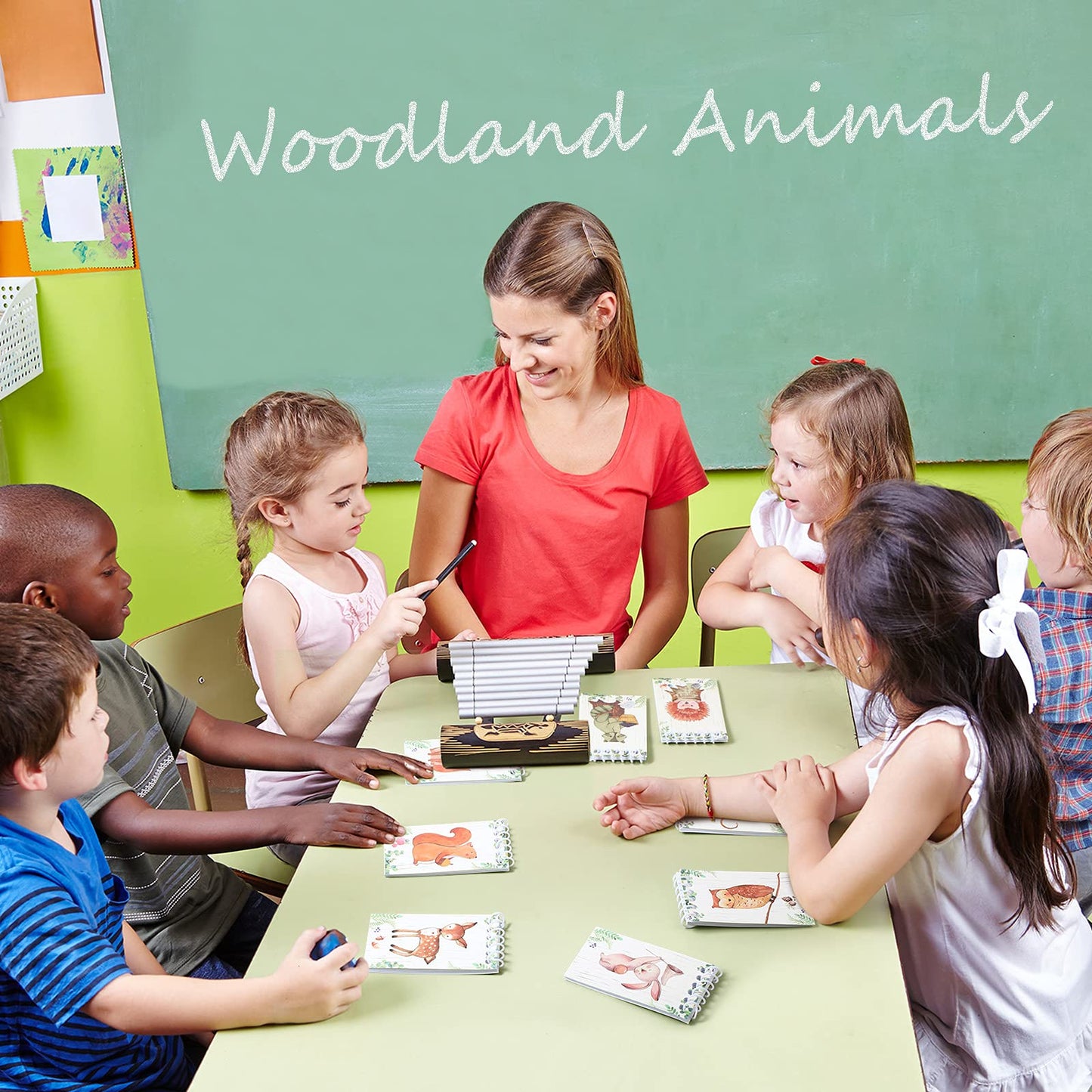 Clabby 24 pcs Woodland Creatures Mini Notepads, Forest Animal Party Favors Spiral Tiny Notebooks Bulk Teacher Classroom Reward P