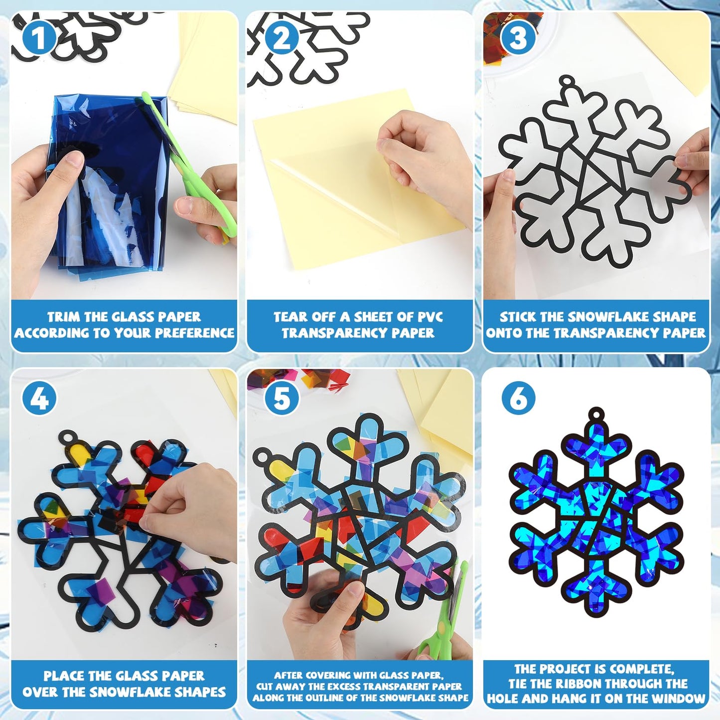 32 Sets Winter Snowflake Suncatchers Craft Kit DIY Window Stained Glass Effect Wintertime Snowflake Paper Crafts Home School Cla