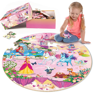 Synarry Unicorn Princess Mermaid Fairy Floor Puzzle For Kids Ages 3-5, Large 70 Piece Wooden Puzzle For Kids Ages 4-8, Floor Puzzle For Kids Ages 4-6, Toys Gifts For 3 4 5 6 7 8 Years Old Girls