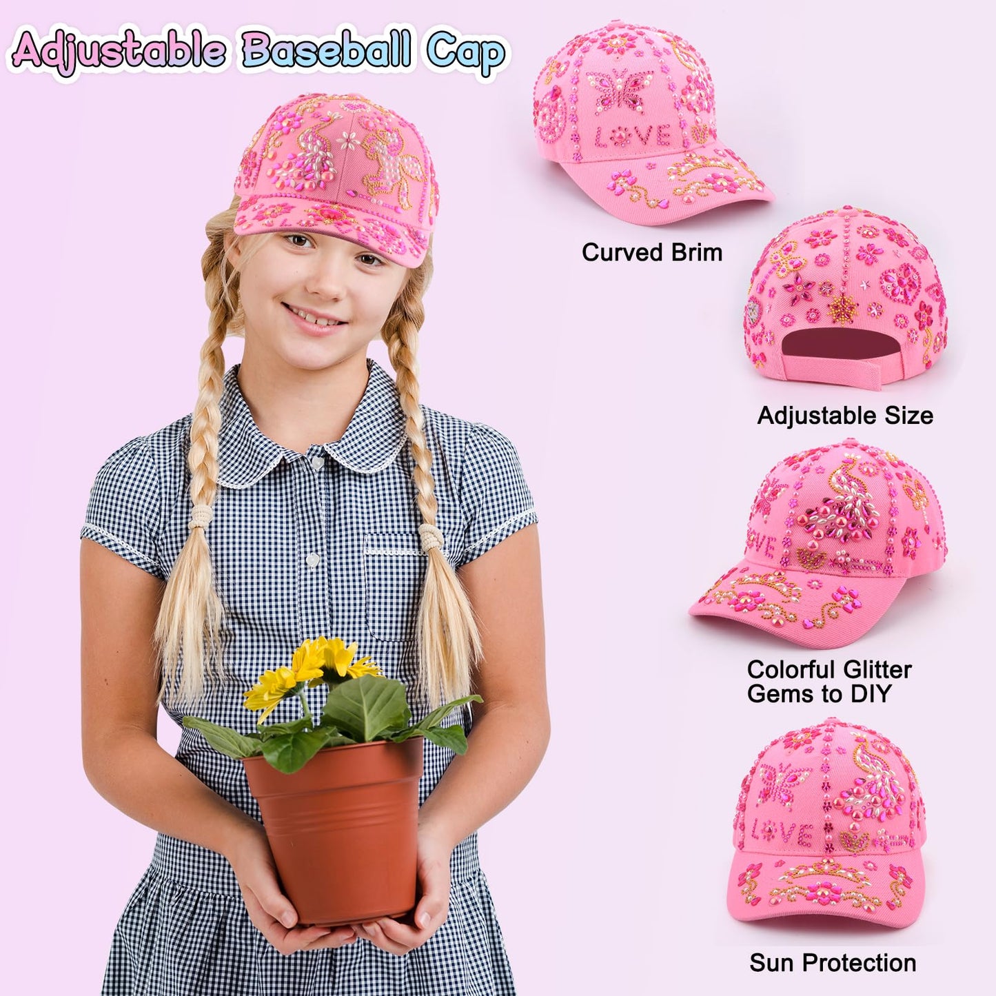 Valentines Day Gifts Gifts for Kids, Decorate Your Own Water Bottle and Baseball Cap, Birthday Gifts for Girls Ages 4-6, Fun Art