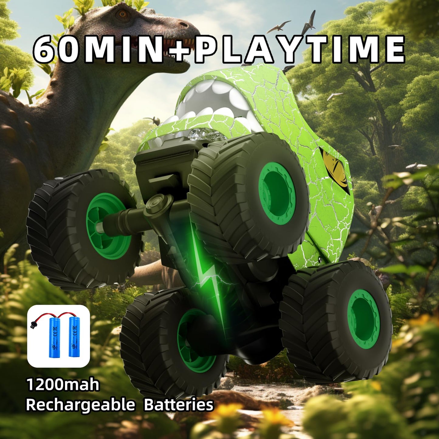 LEFEI Dinosaur Remote Control Car,RC Monster Trucks for Boys 3-12 Year Old,360 Rotating RC Stunt Car Truck Toys with Spray,Light