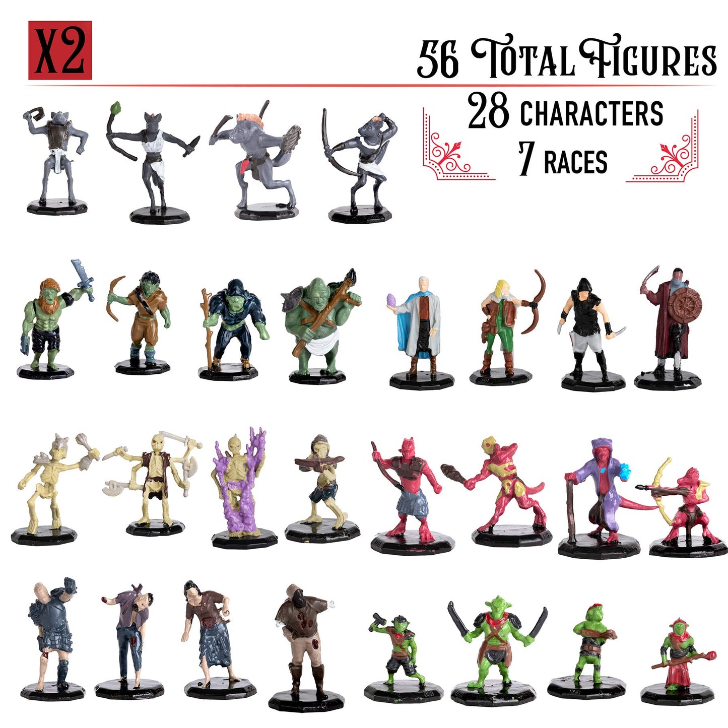 56 Fantasy Mini Figures- All Unique Designs- 1'' Hex-Sized Compatible With Dnd Dungeons And Dragons & Pathfinder And Rpg Tableto