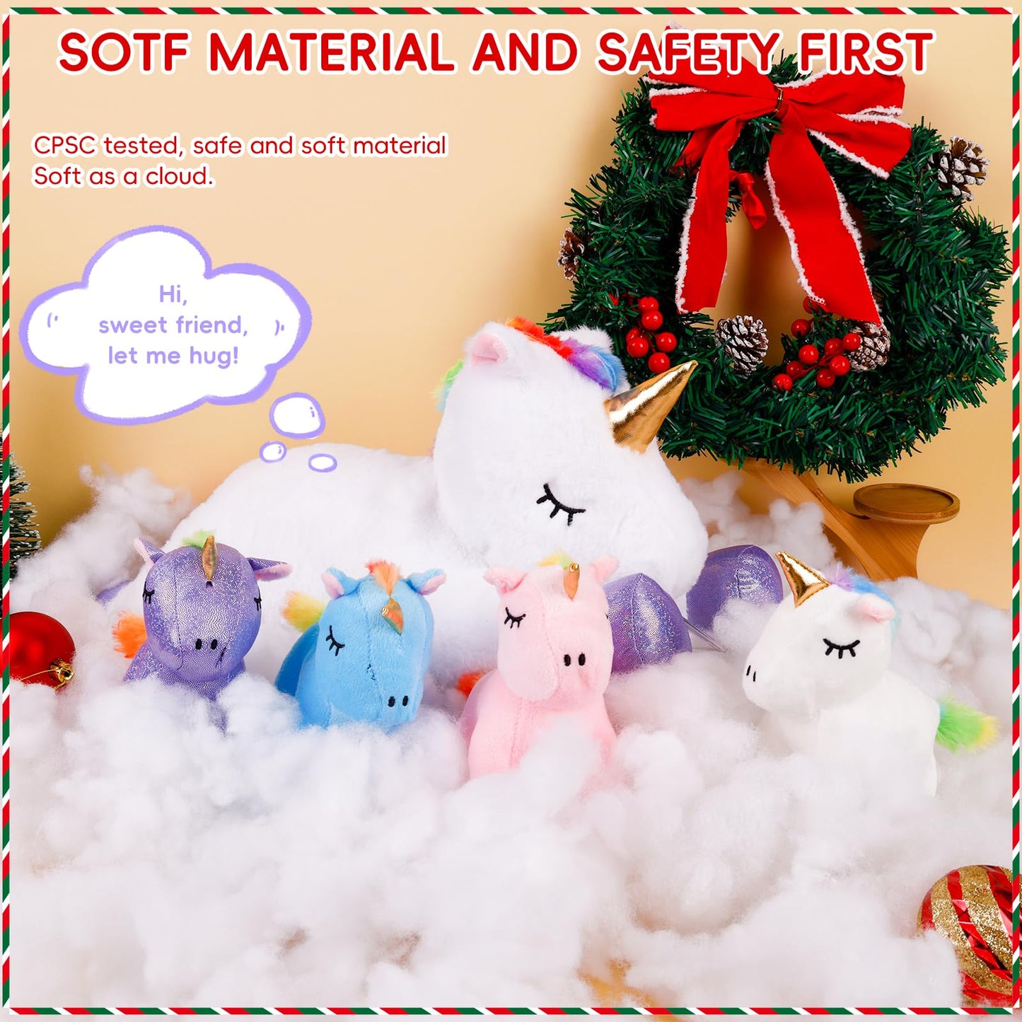5 Pieces Magical Creature Stuffed Animals For Girls, 1 Big Mommy With 4 Mini Babies, Soft Plush Toys For Kids Ages 3 And Up,Grea
