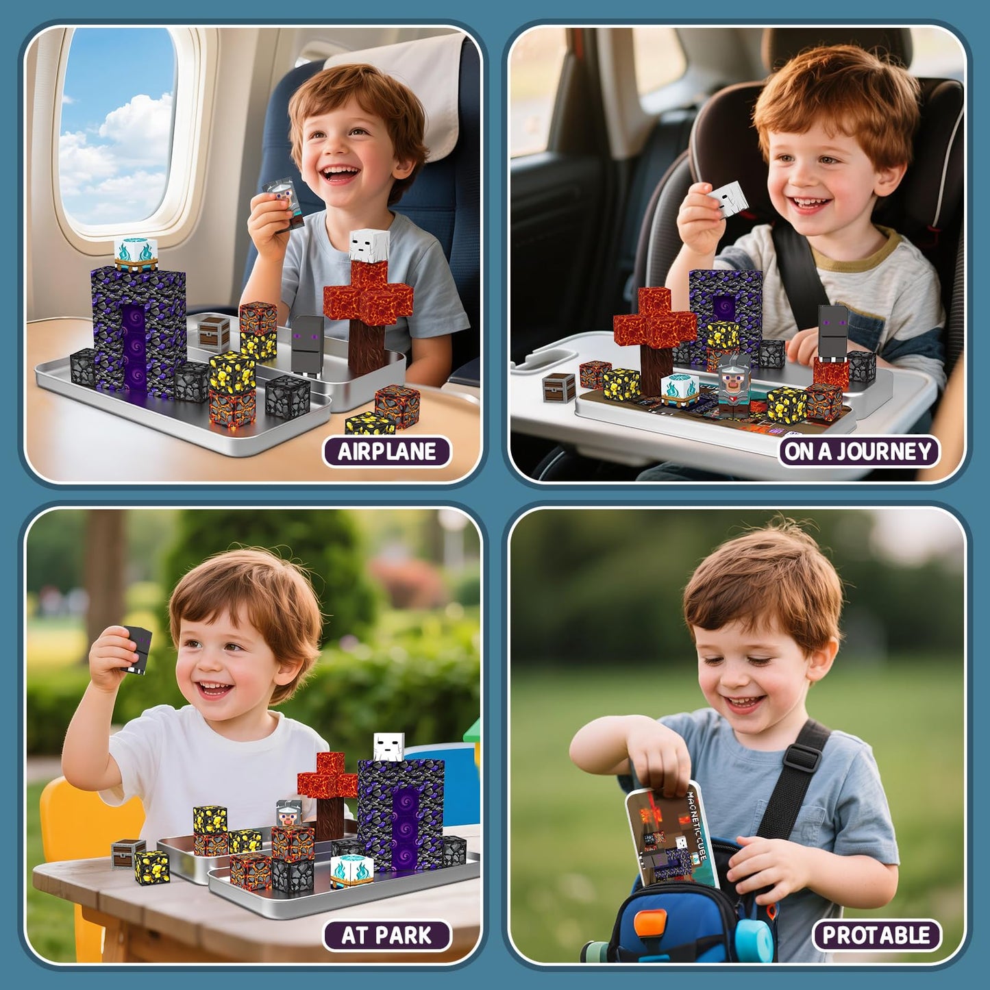 Magnetic Building Blocks Travel Toys, Age 3+ STEM Toy with Portable Tin Compatible with Magnetic Tiles, Ideal for Open Boy Ages