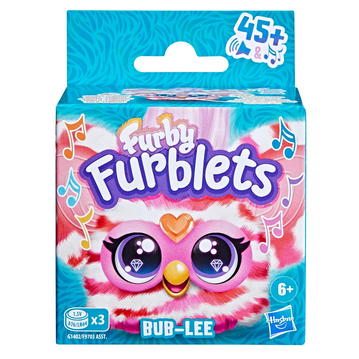 Furby Furblets Bub-Lee Mini Friend, 45+ Sounds & Music, Speaks Only Furbish, Electronic Plush Toys For 6 Year Olds & Up, Pink & White