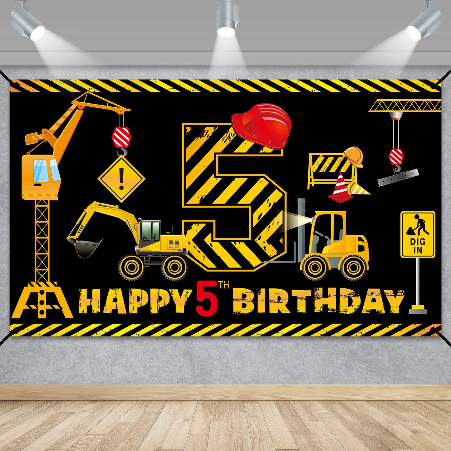Construction 5Th Birthday Banner Decorations For Boys Kids, Dump Truck Construction Theme Five Birthday Party Supplies, Excavato